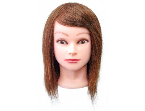 Główka treningowa Jessica 40 cm brown, włos ludzki + uchwyt, fryzjerska do czesania, głowa do ćwiczeń Outlet