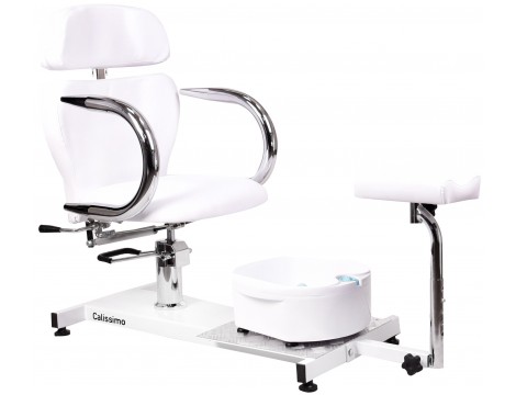 Fotel kosmetyczny do pedicure Prestiż odchylany z masażerem stóp do salonu spa biały Outlet